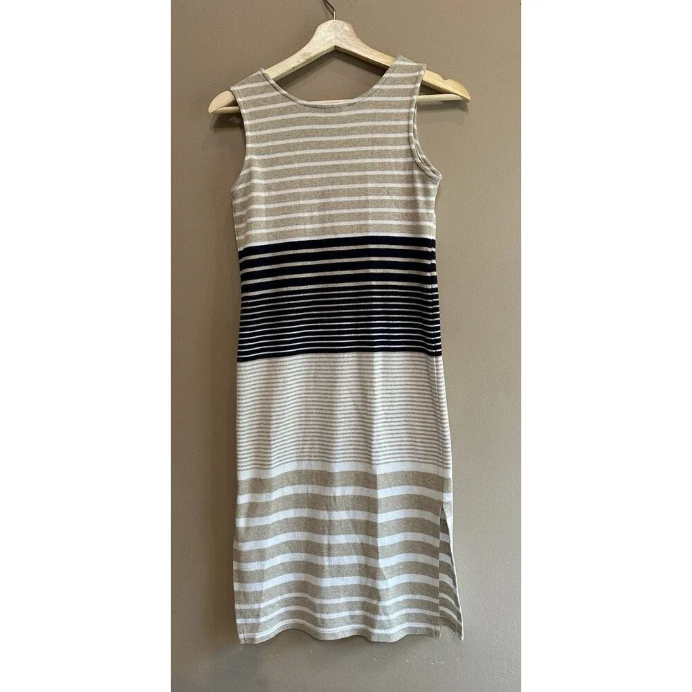 VTG New York Bonnie Jean Girls Size 14 Neutral Striped Cotton‎ Blend Tank Dress